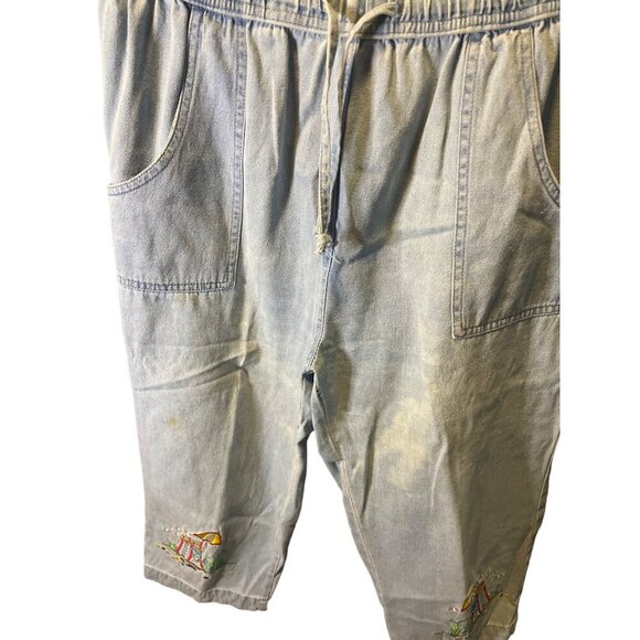 Vintage 90s K.T. Sport Keneth too Light Wash Denim Embroidered Capri Pants SZ MP - Picture 5 of 10